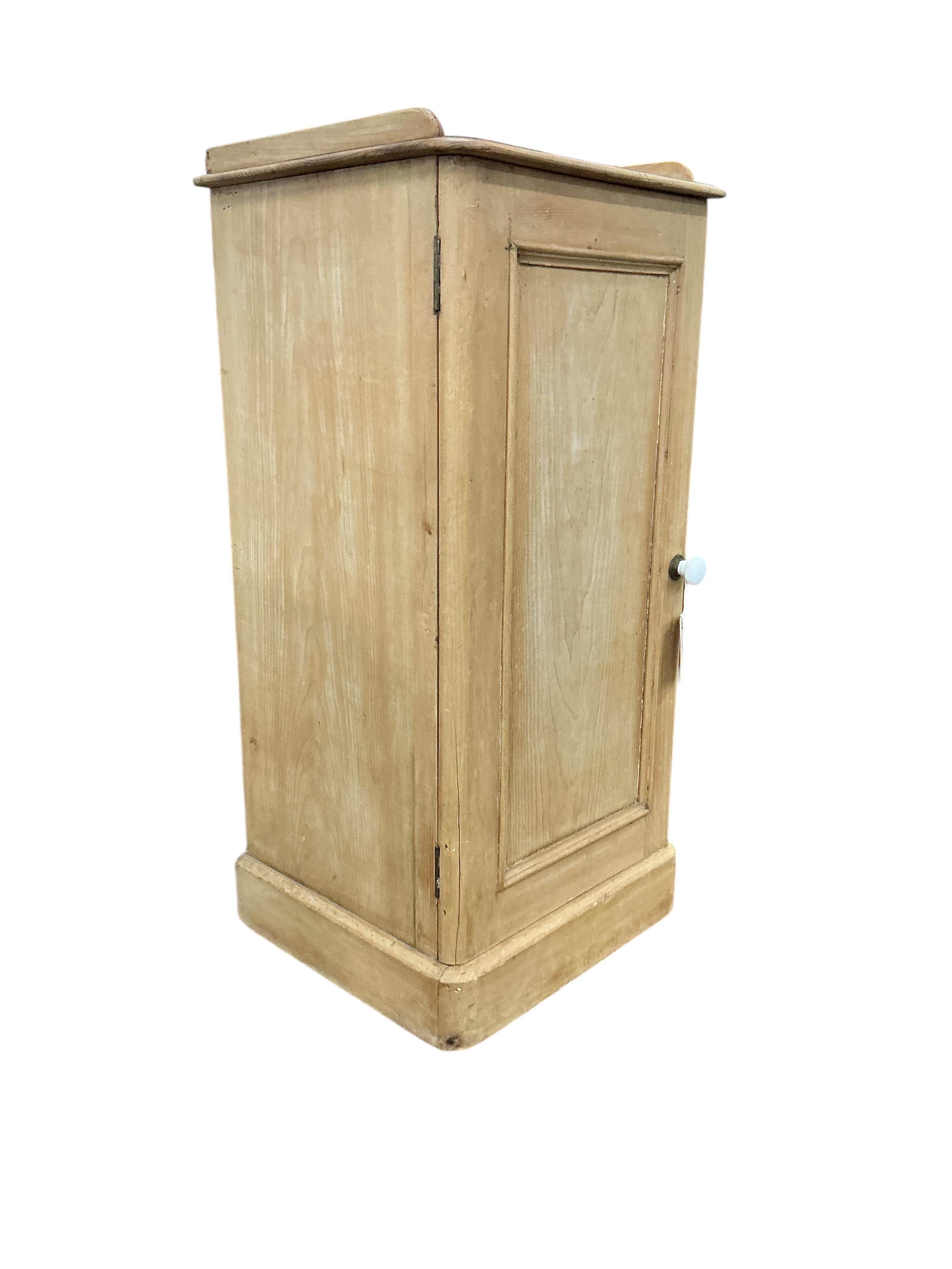 A Victorian pine bedside cabinet, width 39cm, depth 34cm, height 81cm